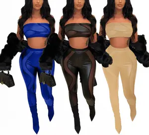 Summer 2022 Women Two Pieces Pants Sets Sexy Crop Top Corsets Ladies Strapless Off Shoulder Joggers Outfits Clothing