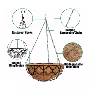 Cesti pensili da giardino <span class=keywords><strong>di</strong></span> grandi dimensioni con design personalizzato, fioriere rotonde in fibra <span class=keywords><strong>di</strong></span> cocco per decorazione - Product Image 5