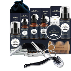 Kit de toilettage et de <span class=keywords><strong>rasage</strong></span> de barbe bio professionnel avec 15 outils en 1, rasoir <span class=keywords><strong>électrique</strong></span>, cire et huile pour la croissance de la barbe, tenue forte - Product Image 2