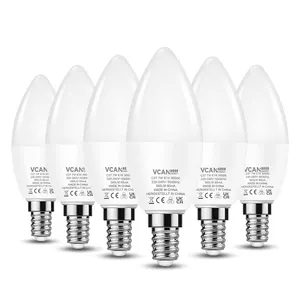 VCAN E14 LED 전구 따뜻한 흰색 60W 동등한 7W E14 나사 캔들 전구 3000K 560LM C37 E14 LED 캔들 전구