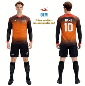 Conjunto de Entrenamiento de Fútbol para <span class=keywords><strong>Portero</strong></span>, <span class=keywords><strong>Camiseta</strong></span> con Mangas Naranjas Acolchadas, Pantalones de Jersey, Venta al Por Mayor, Logotipo Personalizado, Ropa Deportiva para Fútbol - Product Image 2