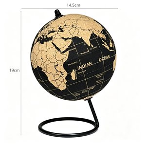 Globe terrestre miniature vintage en liège de 14,5 cm avec support en métal noir, design océanique rétro, décoration éducative pour bureau/maison, cadeau - Product Image 4