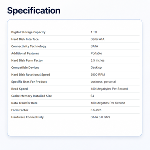 Disque dur interne d'occasion 1 To HDD <span class=keywords><strong>ST1000VX005</strong></span> pour enregistrement vidéo, caméras 3,5 pouces, SATA 6 Gbit/s, argent, NVR DVR CCTV - Product Image 2