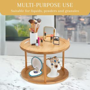 Étagère à épices rotative à 360 degrés en bambou à 2 niveaux pour comptoir de <span class=keywords><strong>cuisine</strong></span>, armoires, garde-manger - Product Image 5