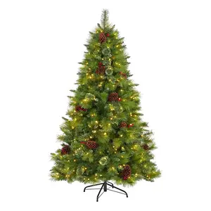 2024圣诞树6英尺。蒙大拿州混合松树人造圣诞树与松果红莓180厘米近天然圣诞树