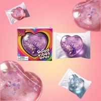 Jouet Squishy en forme de cœur style NeeDoh - Balle anti-stress remplie de liquide pailleté, jouet sensoriel souple en TPR à presser pour enfants et adultes contre l'anxiété