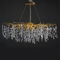 Lustre artistique créatif en forme de goutte de pluie, salon, salle à manger, luxe, branche d'arbre dorée, lustre en cristal