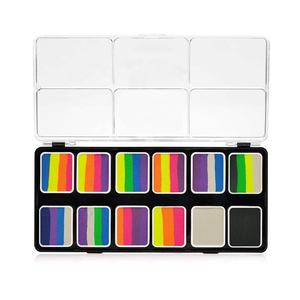 12 palet cat wajah belahan pelangi, cat wajah kue dengan kuas profesional cat wajah uv non-toksin - Product Image 2
