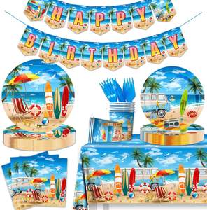 Articles de fête 142 pièces : Décoration de fête hawaïenne pour piscine, comprenant assiettes de <span class=keywords><strong>plage</strong></span> et nappe pour fête tropicale estivale ou baby shower - Product Image 1