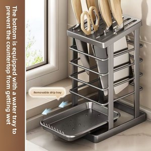 MIXWARES Moderno Soporte Ajustable para Cuchillos de Cocina de Acero al Carbono con Drenaje, Organizador de Encimera para Platos y Cubiertos - Product Image 5