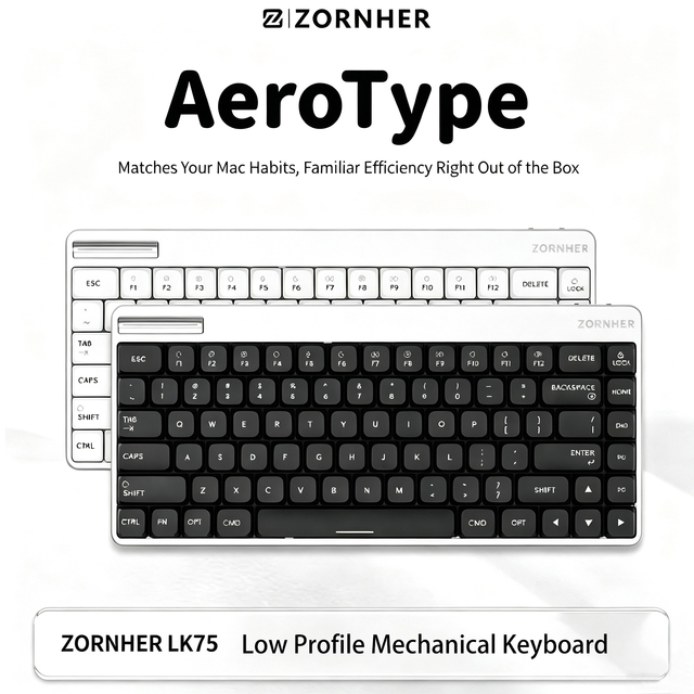 ZORNHER LK75 Low Profile Gaming Keyboard Tri-mode 83-keys Aluminum Alloy Mechanical Keyboard for Apple Computers & Office Use