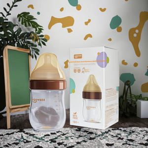 Bouteille <span class=keywords><strong>en</strong></span> <span class=keywords><strong>verre</strong></span> à col large anti-coliques pour bébé avec tétine <span class=keywords><strong>en</strong></span> silicone, anti-flatulences, articles de puériculture pour <span class=keywords><strong>nouveau</strong></span>-nés - Product Image 1