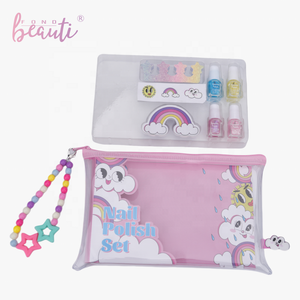 Juego de juguetes para niños de arte para niñas, esmalte de uñas a base de agua pelable con fragancia, hermosa bolsa Rosa portátil - Product Image 2