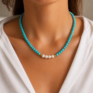 Collar Bohemio de Turquesa, Gargantilla de Perlas de Agua Dulce, Cadena de Cuentas de Piedra Natural, Joyería Étnica Tribal para Mujer, Regalo - Product Image 1