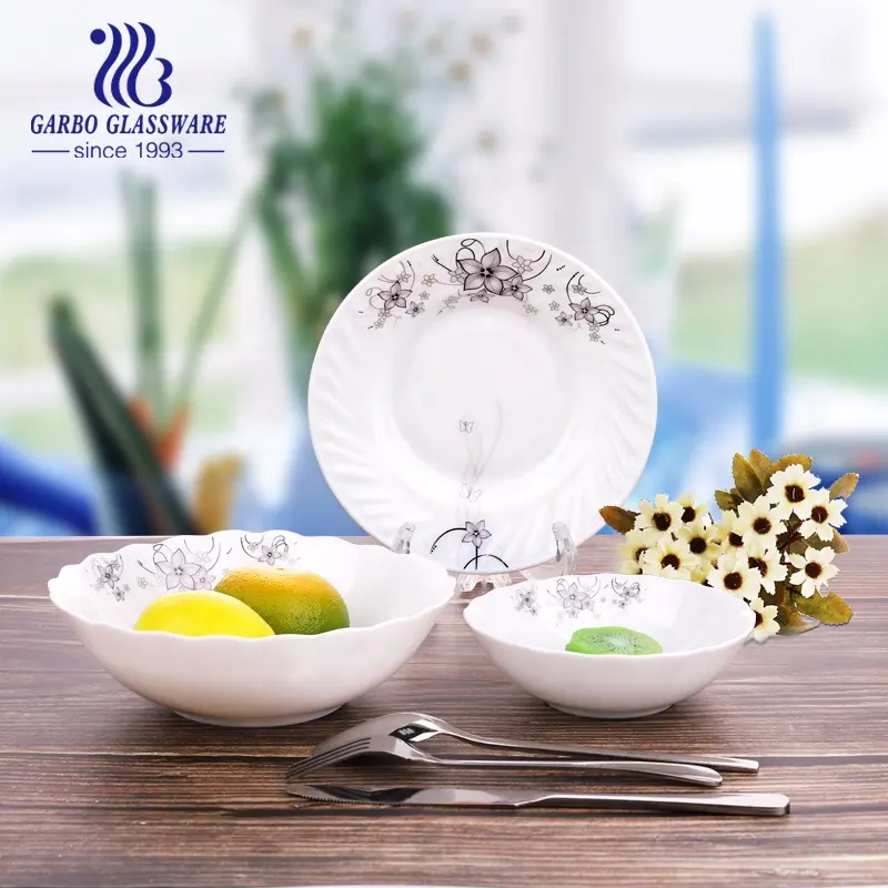 Оптовая продажа, столовый набор из белого опалового стекла, жаропрочная посуда для пищевых продуктов, столовая посуда для ресторана, тарелка и миска для супа