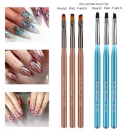 Nouveau produit 3 pièces bleu Nail Art Design brosse sur ongles colle stylo peinture outils acrylique ensemble mode brosse à ongles