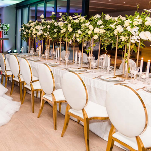 Sillas Modernas Apilables Estilo Luis XV Ovaladas en Dorado Cromado y Blanco para Comedor, Bodas y Eventos Especiales - Product Image 6