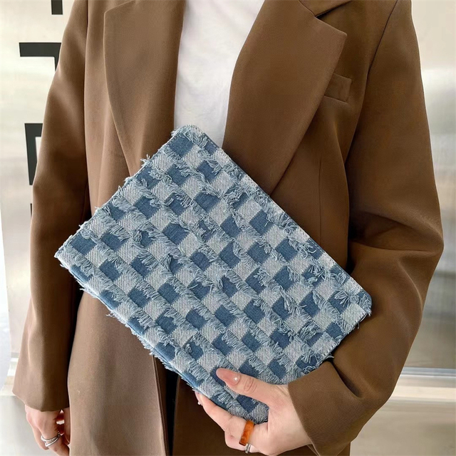 Dark Blue Light Blue Plaid Denim Book Style for iPad Mini6 Tablet case 2025 10th (10.9 Inch) Air5(10.9 Inch) Protective Cover