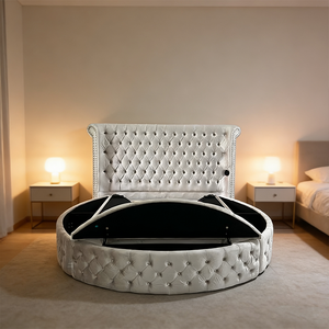 Cama Redonda Inteligente y Versátil PZCN HOME, Muebles de Dormitorio Tamaño Queen con Cabecera Acolchada y Decoraciones - Product Image 2