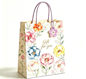 wholesale custom paper packaging shopping <b>bags</b> Elegant watercolor flower gift <b>bag</b> with scalloped edge present packing gift <b>bag</b> - Product Image 1