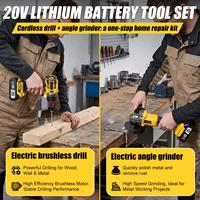 Kit combiné perceuse sans fil et meuleuse d'angle 20V, moteur sans balais, ensemble d'outils électriques avec 2 batteries au lithium et chargeur