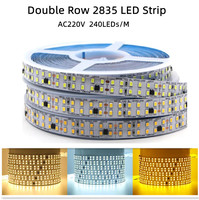 Bande LED AC220V SMD2835 à double rangée 240 LED/M sur PCB 11mm, blanc chaud/naturel/froid, flexible pour éclairage décoratif intérieur