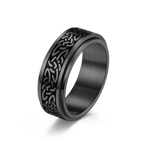 Nordic Celtic Knot <b>Titanium</b> Steel Rotating <b>Ring</b> <b>Black</b> Unisex Engagement Jewelry - Product Image 1