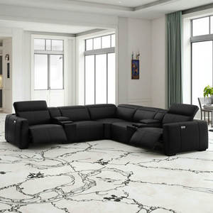 Set Sofa malas listrik bagian Modern kulit asli Modular pengisi daya dapat diperpanjang Hotel Vila furnitur teater Rumah - Product Image 6
