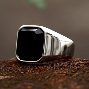 Yunnique Anillo de ónix negro de acero inoxidable para hombre con engaste geométrico octogonal, joyería de regalo - Product Image 2