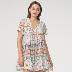 Vestido Mini Casual de Verano para Mujer, Cómodo, 100% Algodón y Lino, Moderno, Estampado a Rayas, Personalizable, Tejido, en Oferta - Product Image 4