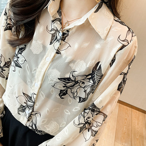 Camisa con Estampado Floral para Mujer, Nueva Blusa Holgada de Trabajo para Primavera, Mangas Largas, Blusas Básicas de Gasa, Camisas y Tops para Otoño - Product Image 4