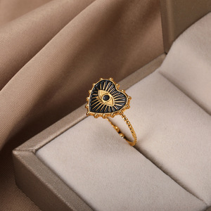 Unique Fashion New Style Stainless Steel square <b>Plate</b> Heart-shaped Drip Eye <b>Ring</b> Adjustable Opening <b>Ring</b> Ornament Female - Product Image 6