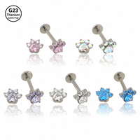 Piercing Labret en Titane G23 avec Zircon Cubique Plat et Zircon Cœur pour Oreille, Hélix, Cartilage, Lèvre, Plusieurs Couleurs, OEM