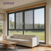 Ventanas Corredizas de Aluminio con Doble Acristalamiento y Mosquitera, Aislamiento Térmico, Color Negro, Venta al Por Mayor
