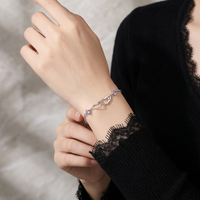 Pulsera de Corazón con Circonita Cúbica AAA, Plata de Ley 925, Diseño de Huellas Entrelazadas, Joyería para Mujer