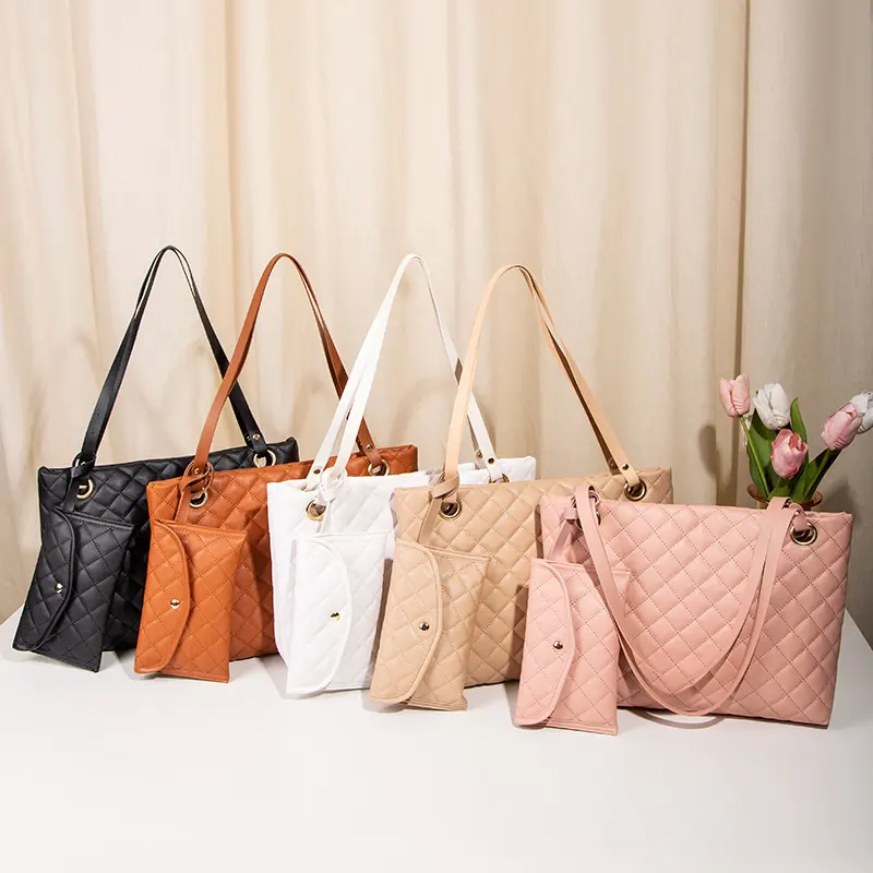 Wholesale Ladies Handbags 2Pcs Set Fashion Casual PU Leather Purses And Shoulder Handbags For Women
