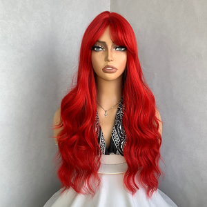 26inch Factory Wholesale Price Red Long Body Wavy Hair <strong>Wig</strong> Synthetic Heat Resistant Natural Wavy Hair With Bangs for White Women - Product Image 1