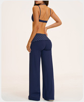 Conjunto de Yoga de 2 Piezas para Mujer, Marca Privada, con Rayas, Cintura Plegable, Sujetador Deportivo Halter, Pantalones Anchos con Corte Acampanado, Logotipo Personalizado OEM