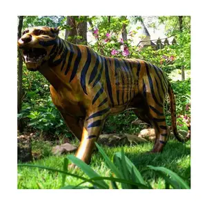 Outdoor Park Landscape Decoration Cast Brass Copper Wildlife Animal Tiger Sculpture Life Size Bronze Tiger Sculpture