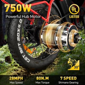 Bicicleta Eléctrica Plegable GOSEN S6 750W 48V 30Ah, Neumáticos Gruesos de 20 Pulgadas, Bicicleta Eléctrica para Adultos, Largo Alcance, Todoterreno, Montaña, Nieve - Product Image 3