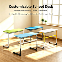 Fabricant de mobilier scolaire, bureau en bois bleu, table d'étude double pour étudiants avec rangement