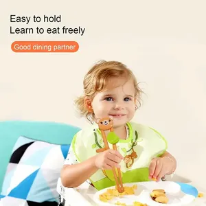 Palillos de entrenamiento para bebés, de plástico PP brillante, con diseño de dibujos animados, para que los niños practiquen la alimentación, 23.6g - Product Image 3