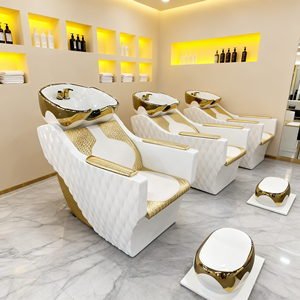 Sillón de peluquería contemporáneo con lavabo de cerámica y tapicería de cuero PU para mobiliario de salón - Product Image 1