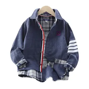 Tidal hiện tại cậu bé nút Kid flannel hai mảnh ghép thời trang cổ áo Áo sơ mi áo Blouse