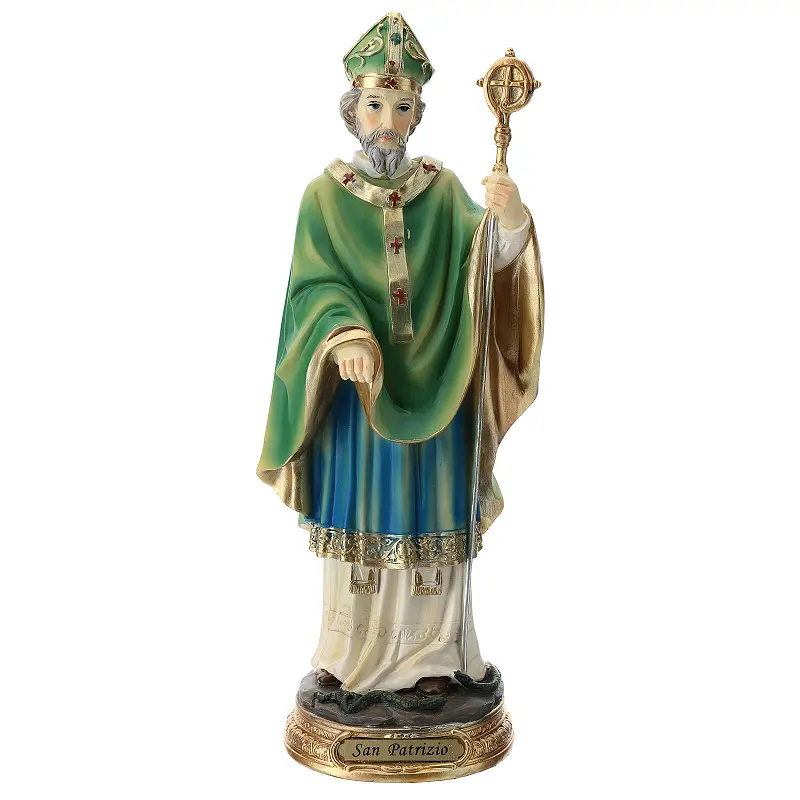 Patung kustom St. Patrick buatan tangan, patung agama Katolik Kristen, dekorasi kerajinan Resin