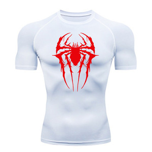 T-shirt de compression pour homme avec motif toile d'araignée, soutien musculaire 3D, haut d'entraînement respirant, haut de performance à haute élasticité - Product Image 4
