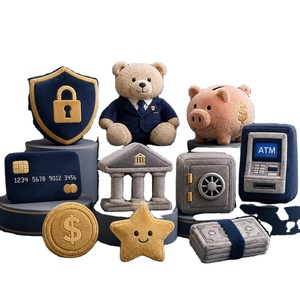 Novedoso Set de Peluches de Finanzas y Negocios: Oso de Peluche con Traje de Negocios, Escudo de Cajero Automático y Edificio Bancario - Product Image 1