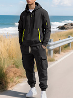 Ensemble de survêtement pour homme en molleton polaire avec fermeture éclair, multi-poches, pantalon cargo à plusieurs poches