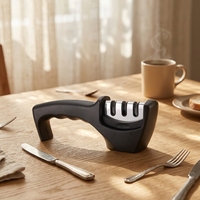 Aiguiseur de couteaux de cuisine manuel professionnel 3 en 1, outil d'affûtage multifonctionnel portatif pour couteaux