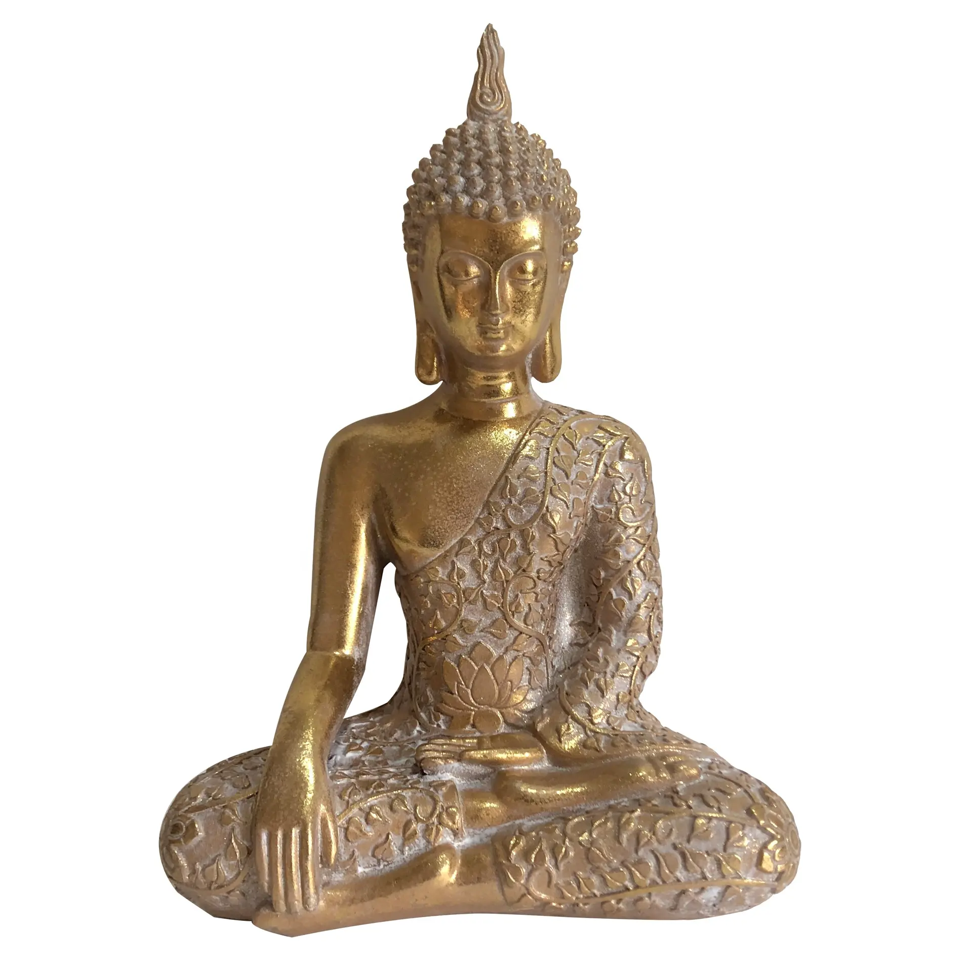 Figurine de Statue de bouddha en résine polyrésine 31cmH, méditation assise, finition dorée